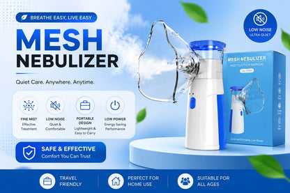 Portable Mesh Nebulizer Machine – Silent Handheld Inhaler for Adults & Children